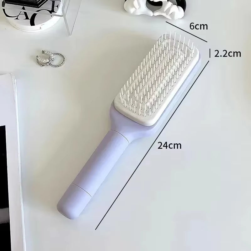 Self-Cleaning Hairbrush with Anti-Static Massage Comb and Automatic Rotating Retractable Design