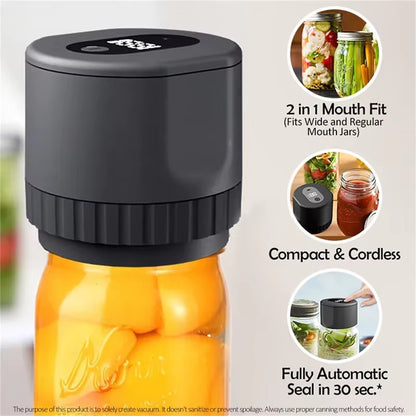 Revolutionary Cordless Electric Mason Jar Vacuum Sealer Kit - Effortless Food Storage & Fermentation Solution with Multiple Lids