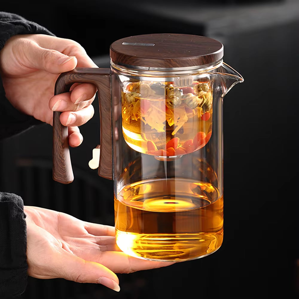 Elegant Glass Tea Pot Kettle Infuser with Magnetic Switch - 520ML/720ML Capacity for Effortless Tea Brewing