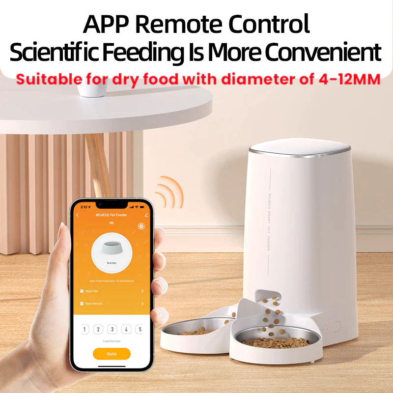 Revolutionize Your Pet Care with the ROJECO Smart Automatic Cat Feeder - WiFi & Remote Control Enabled for Hassle-Free Feeding!