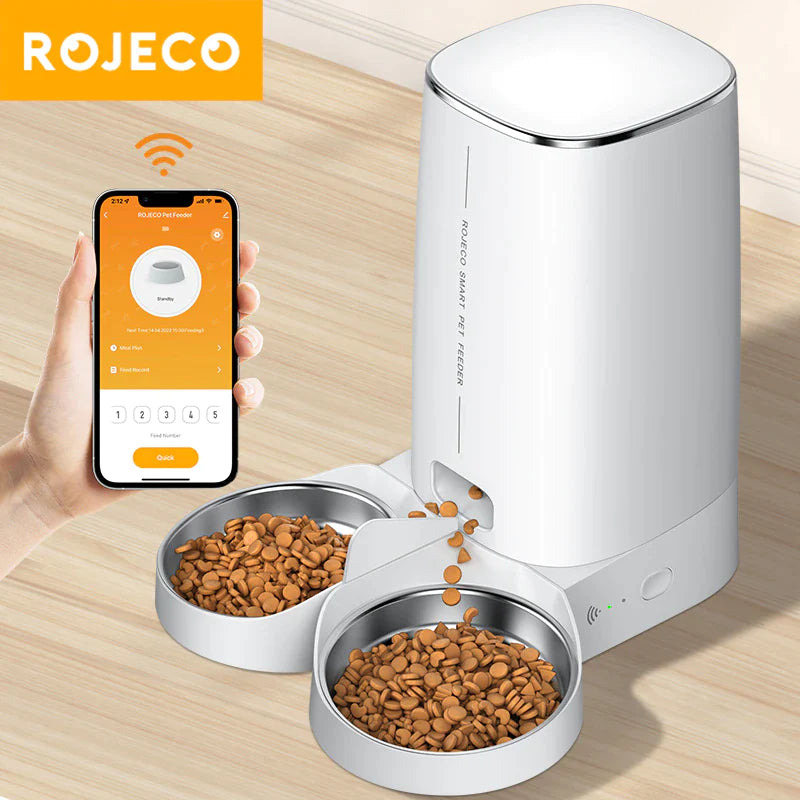 Revolutionize Your Pet Care with the ROJECO Smart Automatic Cat Feeder - WiFi & Remote Control Enabled for Hassle-Free Feeding!