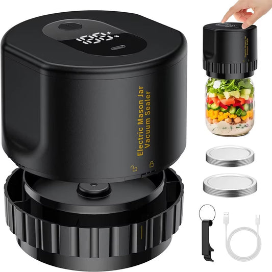 Revolutionary Cordless Electric Mason Jar Vacuum Sealer Kit - Effortless Food Storage & Fermentation Solution with Multiple Lids