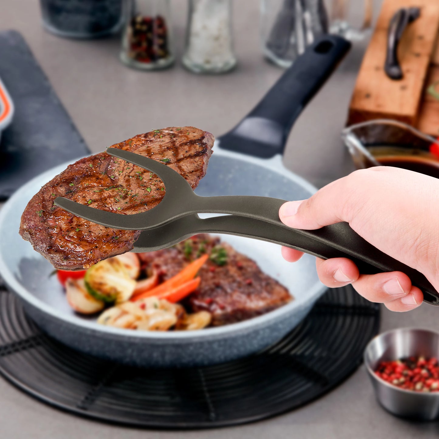 Versatile 2-in-1 Nylon Grip Kitchen Tongs & Spatula - Perfect for Flipping, Gripping, and Serving!