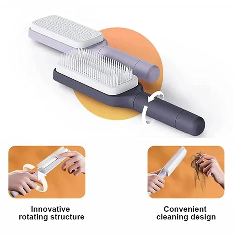 Self-Cleaning Hairbrush with Anti-Static Massage Comb and Automatic Rotating Retractable Design