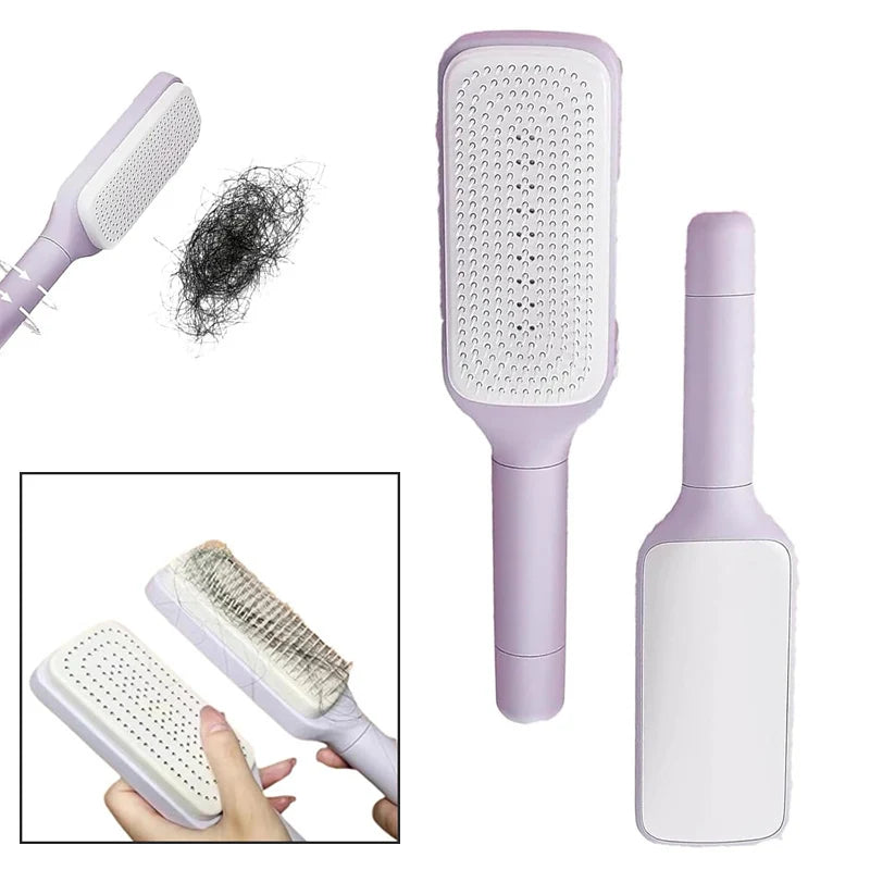 Self-Cleaning Hairbrush with Anti-Static Massage Comb and Automatic Rotating Retractable Design