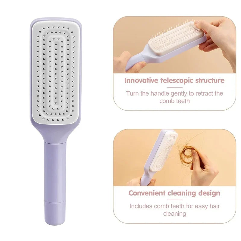 Self-Cleaning Hairbrush with Anti-Static Massage Comb and Automatic Rotating Retractable Design