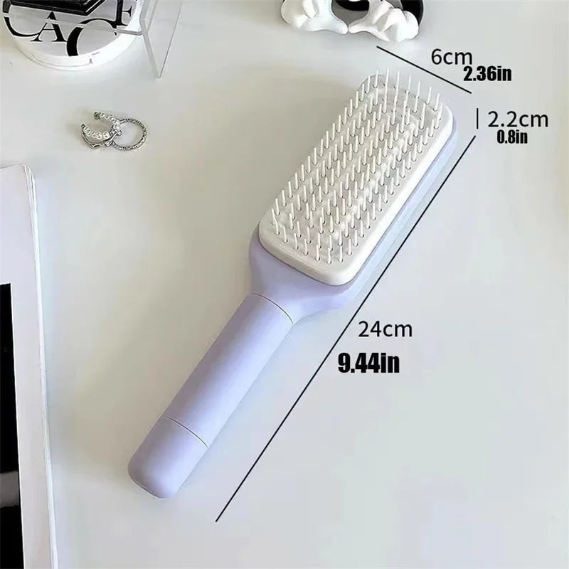 Self-Cleaning Hairbrush with Anti-Static Massage Comb and Automatic Rotating Retractable Design