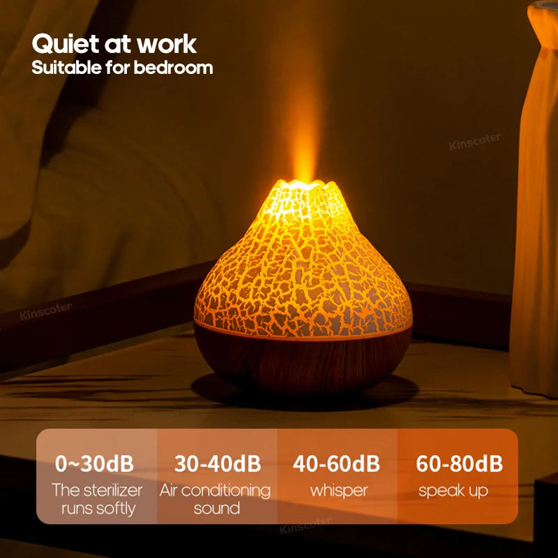 Elevate Your Space with the 300ml Volcano Air Humidifier - USB Powered, Colorful Night Light & Ultrasonic Purification