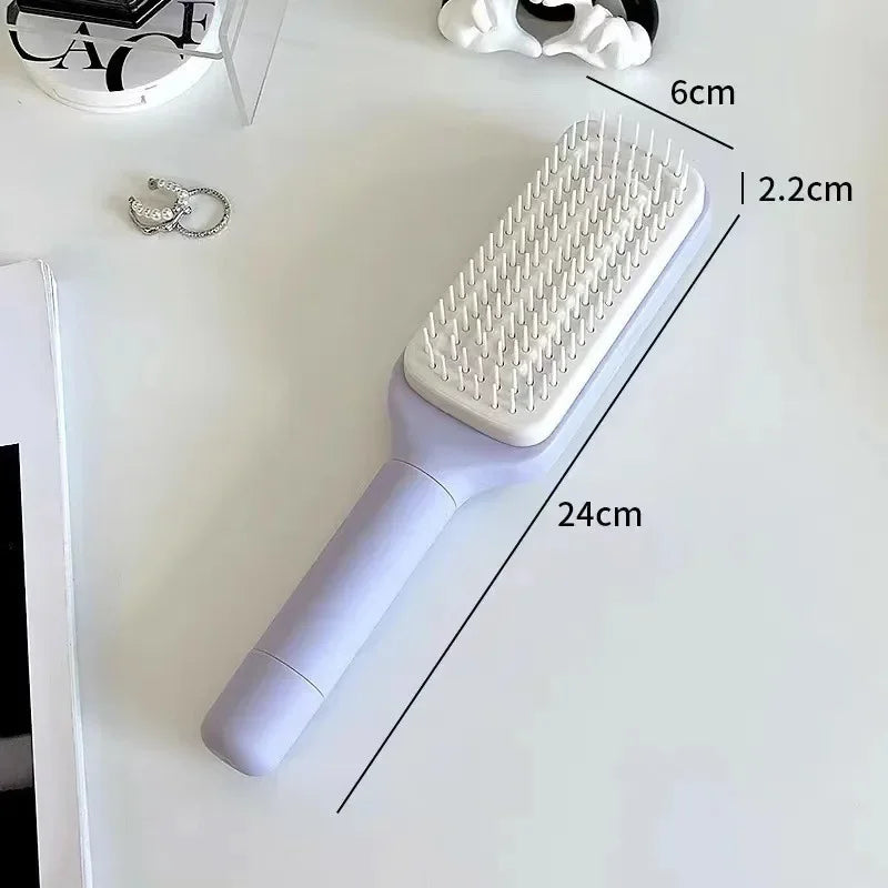 Self-Cleaning Hairbrush with Anti-Static Massage Comb and Automatic Rotating Retractable Design