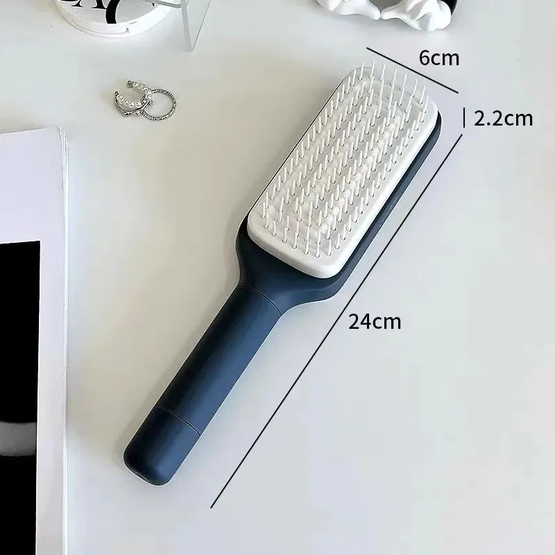 Self-Cleaning Hairbrush with Anti-Static Massage Comb and Automatic Rotating Retractable Design