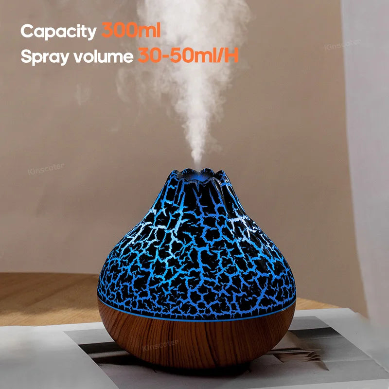 Elevate Your Space with the 300ml Volcano Air Humidifier - USB Powered, Colorful Night Light & Ultrasonic Purification