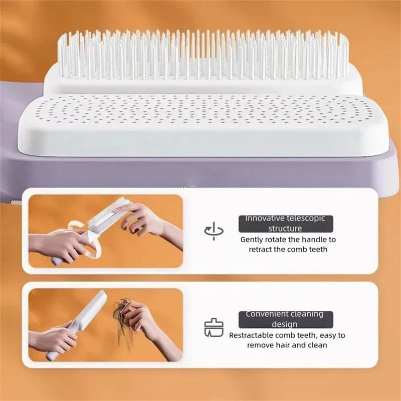 Self-Cleaning Hairbrush with Anti-Static Massage Comb and Automatic Rotating Retractable Design